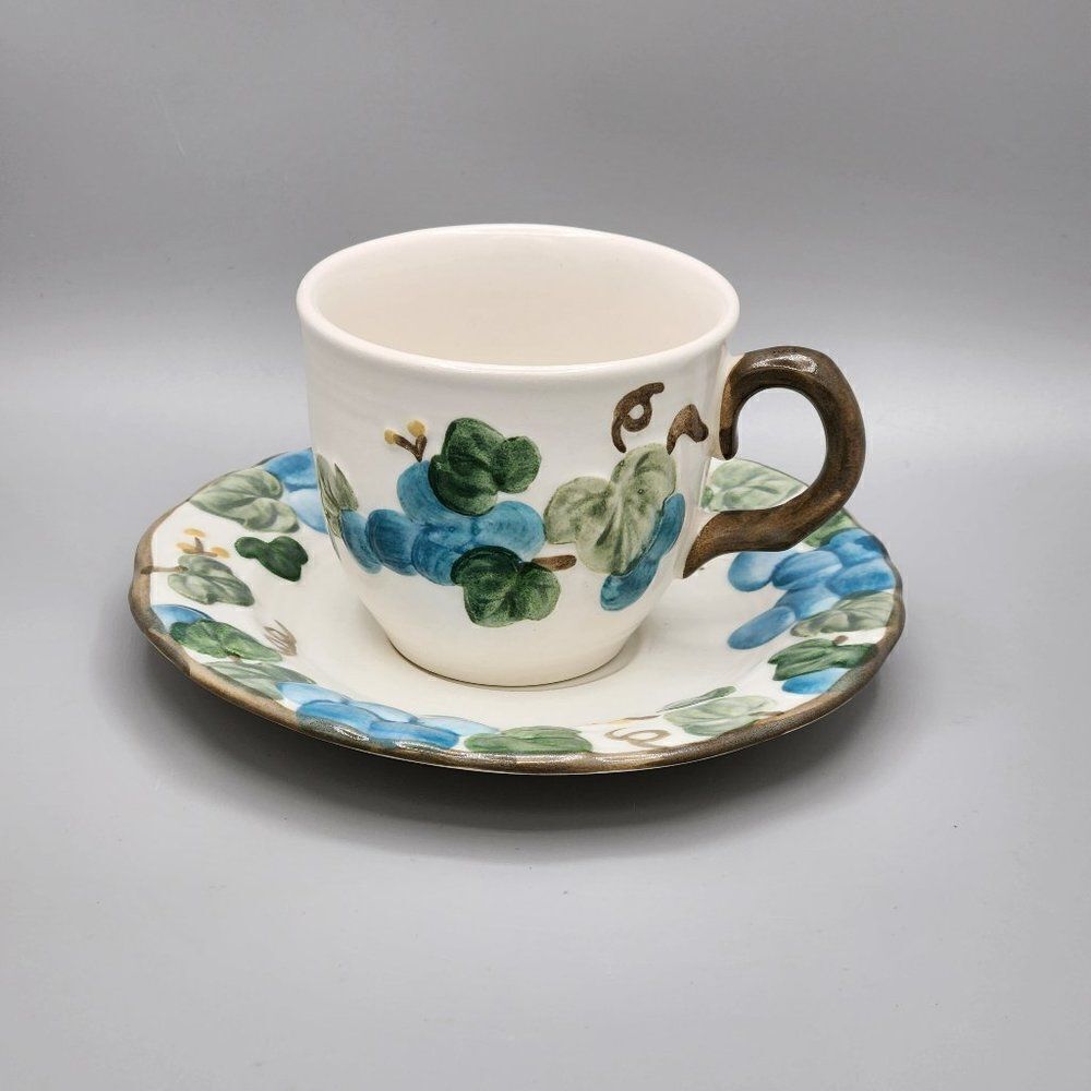 Vintage Metlox Sculptured Grape Poppy Trail Coffee Cup & Saucers